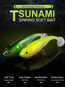 Kingdom 1件装 TSUNAMI 170mm 55g 沉水软饵，3D打印T型尾泳饵，配有强力双钩，逼真PVC软饵，适用于淡水和海水钓鱼，送给男士、爸爸、丈夫的酷炫钓鱼礼物 - 彩色 - 查看 2