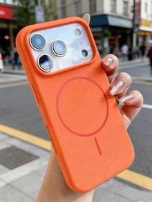 1个极简奢华亮面荧光液态硅胶手机壳，兼容 17 Air、16、15、14、13、12、17 Pro Max Plus，带磁吸软盖 - 橘色 - 查看 5