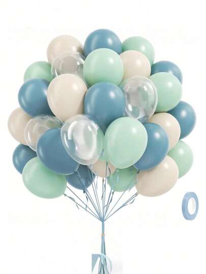 35/Pcs Under The Sea Balloons , Blue And Green Balloons With Dusty Blue Pastel Teal Sand White Clear Balloon For Under The Sea Beach Ocean Pool Themed Baby Shower Birthday Party Decorations