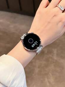 1pc Silver Sparkling Zirconia Metal Watch Band Bracelet Compatible With Samsung Galaxy Watch 7/6/5/4/Active2 Classic (40/44mm), Watch 5 Pro (45mm), Watch 4 Classic (42/46mm), Watch 3 (41mm), Watch Active (40mm), Watch 42mm Cuban Link Strap, Fits All 20mm 22mm Width Smartwatch Bands - Silver - View 8