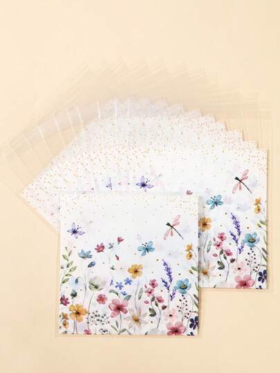 100pcs Spring Flower Pattern Square Self Sealing Gift Bags, Floral Design Biscuit Snack Packing Bag, Storage Bag, Spring Party Multi-Purpose Gift Wrapping Supplies, Birthday Party Small Gift Bags, Family Gathering Gift Wrapping Bags, Babe Shower Party Decoration Supplies, Wedding Gift Wrapping Bag, Coming-Of-Age Ceremony Party Decoration, Home Decor, Bridal Shower Decoration, Spring Decoration, Spring Gifts, Party Favors, Graduation Season Decor