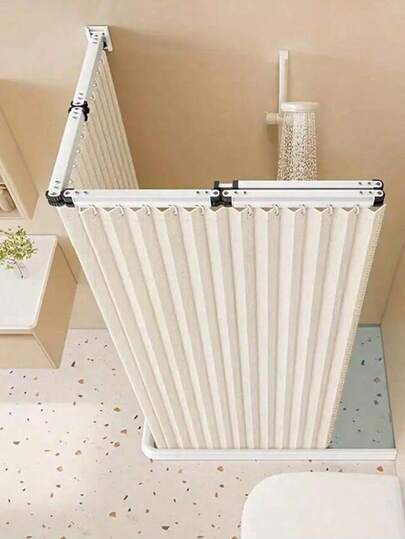 360° Foldable Shower Curtain Rod, Upgraded Thicker Aluminum Alloy, Rust-Proof & Moisture-Proof, Balcony Bathroom Drying Rack, Space-Saving, Easy Storage, Suitable For Various Wall Shapes, Corner/Flat Wall Installation, Adhesive/Drill Holes, Applicable For Balcony, Bathroom, School Restroom, Clothing Store, Private Space, Home, Gifts, Decor, Adding A Modern Touch To Your Home Decor