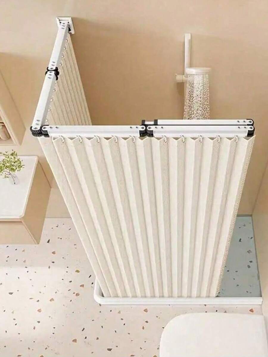 Thanh treo rèm tắm gấp gọn 360°, chất liệu hợp kim nhôm dày hơn được nâng cấp, chống gỉ và chống ẩm, giá phơi đồ ban công/phòng tắm, tiết kiệm không gian, dễ cất giữ, phù hợp với nhiều hình dạng tường, lắp đặt góc/tường phẳng, dán hoặc khoan lỗ, thích hợp cho ban công, phòng tắm, nhà vệ sinh trường học, cửa hàng quần áo, không gian riêng tư, nhà ở, làm quà tặng, trang trí, mang đến nét hiện đại cho không gian nội thất nhà bạn.