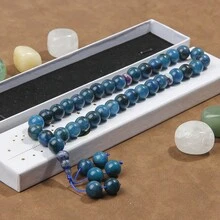 33 piezas de cuentas de rosario hechas a mano de piedra azul de 10 mm para meditación y oración, viene con una elegante caja de regalo - Azul - Ver 3