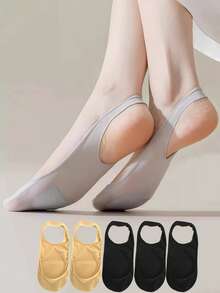 3 Pairs Women's Invisible Summer Silicone Non-Slip Socks For High Heels Shoes Ice Silk Thin Half-Palm Suspender Boat Socks - Multicolor - View 3