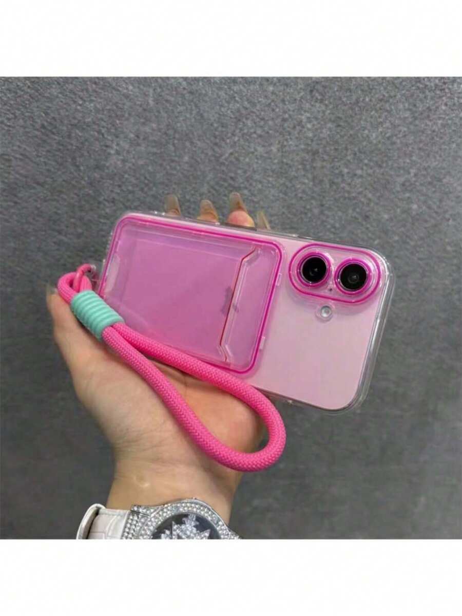 多巴胺粉色透明卡包手机壳，带挂绳，防震全包，适用于 11/12/13/14/15/16/17 Pro Max、S25/S24/S26 Ultra、S25 Ultra - 玫紅色 - 查看 1