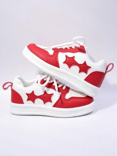 A Pair Of Unisex Girls' High Beauty Flat Bottomed Star White Shoes Suitable For Spring And Autumn 2025 Casual Versatile Round Toe Bread Children's Board Shoes With Boy Straps Suitable For All Seasons