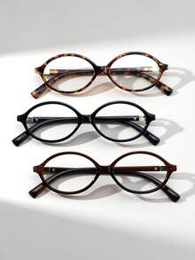 1 Pair Women's Oval Mottled Retro Metal Accessories Street Style Non-Prescription Glasses, Suitable For Daily Outfit Matching - Clear - View 4