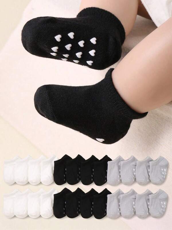 24/12/6/1 pares de calcetines para bebé, en negro, blanco y gris, con puntos antideslizantes con forma de corazón. Estos calcetines antideslizantes son adecuados para niños y niñas pequeños. Calcetines para el piso para niños, calcetines antideslizantes para caminar. Para uso diario y como regalo. Artículo esencial para recién nacidos, para niñas y niños