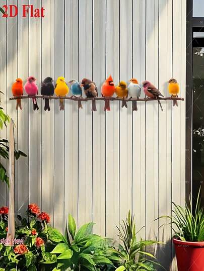 2D Flat, 1pc, Colorful Bird Perched On Branch Pattern Metal Wall Decor - Vibrant Birdsong Floral Iron Art Panel, Suitable For Bathroom, Living Room, Patio, Garden. Modern Outdoor Decor Design, Electricity-Free, Exquisite Craftsmanship Showcases Elegance, 2D Flat Shape