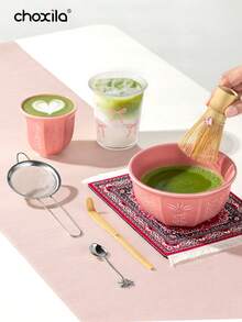choxila 4/8pcs Pink/Green Matcha Set, Ceramic Bowl, Plastic Matcha Whisk, Matcha Accessories, Dishwasher , Easy To Clean - Green Set - View 2