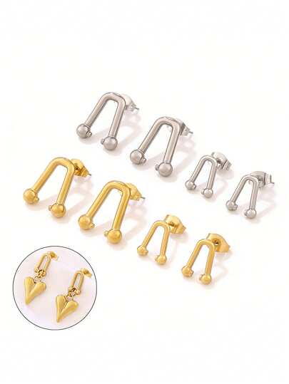 4 piezas Base de pendientes con cierre en forma de U de acero inoxidable para hacer joyas DIY, accesorios de pendientes chapados en oro de 18K