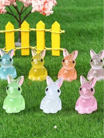 1/10/20pcs Glow-In-The-Dark Resin Mini Rabbits, Luminous Miniature Figurines, Small Sanctuary Garden Decor, Cartoon Easter Decorations, Creative DIY Car Accessories, Bright Collectibles And Gift Sets, Eid Al-Fitr Party Supplies