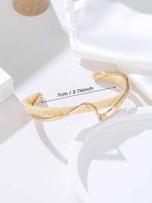 1 pieza Pulsera de estructura abierta, elegante y delicada para damas, pulsera de apertura de onda de dos tonos de doble capa, diseño de onda de doble capa, regalo conmemorativo de vacaciones - pulsera - Ver 6