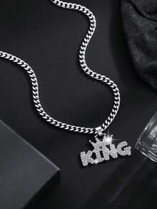 1件时尚欧美个性嘻哈朋克风性感嘴唇字母多形状吊坠项链，适合男士日常街头穿搭、派对、夜店装扮 - 銀色 - 查看 19