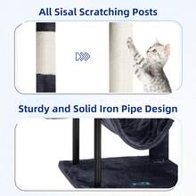 Tree, Tower Indoor Cats, 43.3 Inch Tree Tower With Sturdy Steel Tube, Hammock, Condo Small Cats And Kittens, Scratching Post, Smoky Gray GCT004SG - Light Grey - View 5