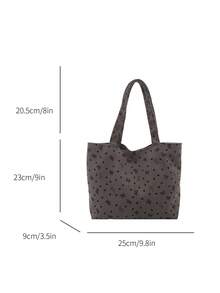 Bolso de mano con estampado de fresa, bolso de mano de estilo lindo, bolso de hombro versátil de gran capacidad y moda para mujer, de pana, Kawaii - Gris - Ver 6