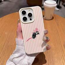 1个趣味条纹粉色老鼠图案荔枝纹理TPU手机壳，兼容 17/16/15/14/13/12/11 Plus/Pro Max系列，个性化INS风格保护套，简约时尚可爱图案，简约时尚保护 - 彩色 - 查看 3