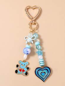 1 chiếc móc khóa hình trái tim đính hạt, móc chìa khóa hình gấu trái tim có nơ, phụ kiện trang trí túi xách cho bé gái - Nhiều màu - Xem 4