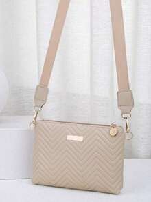 Women's New Fashion Wavy Embossed Crossbody Bag, Versatile Sweet Shoulder Bag, Envelope Bag - Khaki - View 7