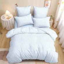 Blue Striped Duvet Cover Queen Size White Stripe Duvet Cover Dorm Bedding Set 3 Pieces Soft Lightweight Washed Microfiber Farmhouse Bedding Set Gifts For Women Men - 01 藍色條紋 - 查看 1