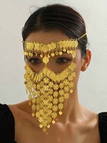 1pc Luxury Arabic Bride Gold-Plated Face Chain With Text & Heart Pattern, Bridal Accessory Algerian Women - 均碼 - 查看 1