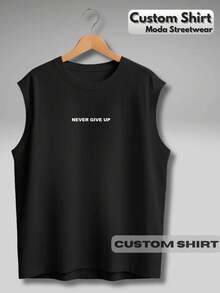 Oversized Sleeveless Streetwear Tank Top With Gym Phrase, Viral Flavor, Workout Print, Bodybuilding Style, 100% Cotton - màu đen - Xem 4
