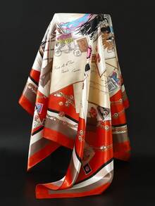 1pc New Square Scarf 35.4inch Luxury Printed Shawl Versatile Sunscreen Neck Wrap Headscarf For Women - Multicolor - View 6