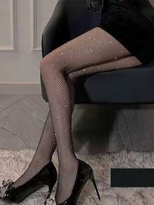 1 PC Women Viral Y2K Revival Glitter Fishnet Pantyhose E-Girl Aesthetic Slimming Tights Versatile Party & Streetwear Stockings For Everyday Wear & Night Out - Multicolor - View 6