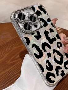 Black Leopard Print Phone Case Compatible With Apple 16 Pro Max / 14 - Black and White - View 4