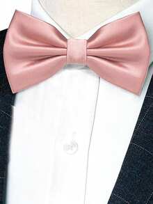 1pc Men's Solid Color Double Layer Bow Tie, Business Formal Suit Bow Tie, Groomsman Wedding Bow Tie - Pink - View 2