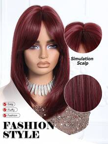 18英寸分层刘海酒红色假发，适合女性 - 柔软易造型的酒红色合成假发，完美适用于日常佩戴、工作、圣诞节和节日角色扮演，适合日常派对、女孩和女性日常佩戴，打造自然性感、浪漫优雅、简约休闲的万圣节圣诞节角色扮演造型，耐热假发 - 酒紅色 - 查看 8