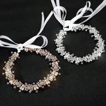 1pc Women's Rhinestone Headband, Handmade Zinc Alloy Bridal Headpiece For Wedding & Party - Rose Gold - View 3