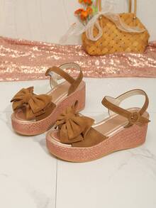 Women's Thick Bottom Wedge Heel Sandals, New Summer Bowknot Open Toe High Heel Sandals - Brown - View 6