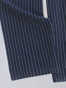 少女海军蓝牛仔连体裤，夏季新款条纹印花纽扣翻领短袖休闲连体裤 - 深色水洗藍 - 查看 8