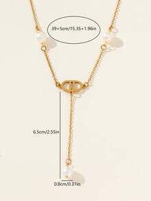 1 Bộ: 2 dây chuyền mặt dây chuyền hình chữ D nhỏ bằng thép không gỉ mạ vàng + dây chuyền dài hình chữ thập dẹt đính ba viên ngọc trai. - Vàng - Xem 8