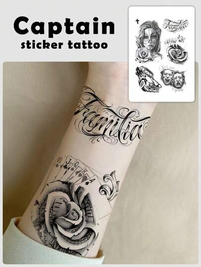 1pc Chicano Style Colorful Temporary Tattoo, Non-Permanent Tattoo Technology, 8.27*5.91inch, Vintage Hardcore Realistic Design, Waterproof Long-Lasting Magical Tattoo, Lasts 1-2 Weeks, Natural Realistic, Summer Essential, Suitable For Arms, Collarbones, Chests, Wrists, Backs, Legs And Other Body Parts, Free Combination, Suitable For Holidays, Parties, Bars, Summer Pool Gatherings, Gifts