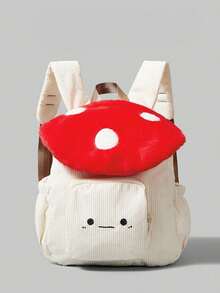 Fashionable Cute Minimalist Backpack, Casual Large Capacity Color Block Cartoon Multi-Functional Backpack, Unique Design Multi-Pocket Everyday Mushroom Bag, Suitable For Students, Daily Outings And Travel - Red - View 8