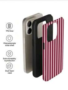 1pc Minimalist Striped Fashion Artistic Colorful Pattern Glossy 2-In-1 Phile Shell Full Coverage Hard Phone Case Compatible With Samsung/ 11/12/13/14/15/16/17 Pro Max Spring Gift - Multicolor - View 4