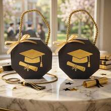 10pcs Graduation Cap Shaped Candy Gift Box Set, Ideal For Packaging Chocolates During Graduation Ceremonies. These Octagonal Mini Handled Gift Boxes Are Perfect For Parties - Multicolor - View 1