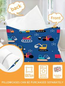 1/2/3pcs Construction Vehicle Pattern Bedding Set, Soft & Comfortable, Suitable For Bedroom, Guest Room And Dormitory, Mattress Cover, All Season, 100% Polyester, Size 71x132cm, Bed Depth 25cm - Multicolor - View 6