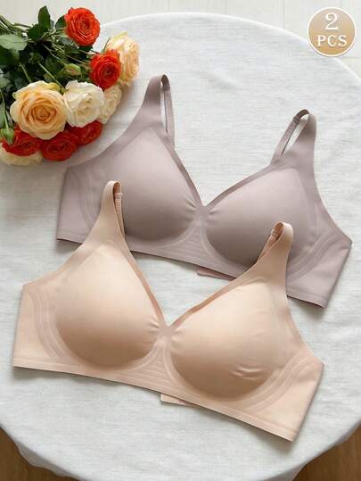 2 sztuki/zestaw seksownych biustonoszy damskich z dekoltem w serek, wygodnych, modnych, minimalistycznych, bez fiszbin, zapewniających miękkie wsparcie