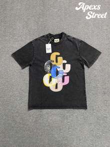 Gallery  Stacked G T-Shirt Black, High-Quality Washed Cotton Printed T-Shirts, Menswear, Suitable For Street Retro Style As Well As Outdoor Sports And Leisure Occasions, Comfortable And Stylish, Y2K Apparel, Fashion T-Shirts, Streetwear, Exquisite Gifts. - 黑色 - 查看 1