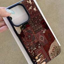 Retro 1pc TPU Material Red Tone Vintage Floral Patchwork Pattern Phone Case Compatible With IPhone 17 Pro Max/17/16 Pro Max/15/13/12/11, S20 FE/A15/S24/A55, Note 11/Note 12/Note 13 Pro, Full Coverage Anti-Drop Soft Protective Phone Cover,International Version, Not The Domestic Version - Black - View 4
