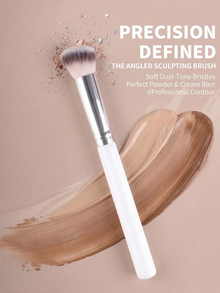 Concealer Brush, Highlighter Brush And Contour Brush, Made Of Soft Material, Convenient For Makeup On The Go, Perfect Combination And Ideal Makeup Tools - White - View 1