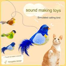Interactive Cat Toy - Realistic Chirping Sound, Artificial Feathers, Soft Feather Wand, Handcrafted Design, Solo Play & Hunting Fun, Suitable For All Cats - Multicolor - View 2