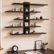 Estantería de almacenamiento de pared multicapa, hecha de tablero de fibra, estantería de exhibición multifuncional, adecuada para la oficina y la decoración del hogar, puede almacenar esculturas y decoraciones, estética y práctica - Negro - Ver 1