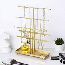MyGift Soporte organizador para joyería collares y pulseras hecho de metal en color dorado tiene 5 niveles y una bandeja para anillos - Dorado - Ver 4