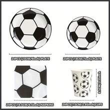 10/50件套白色足球主题派对餐具套装，7/9英寸一次性足球主题纸盘、纸杯和餐巾纸，足球主题派对用品 - A - 查看 5