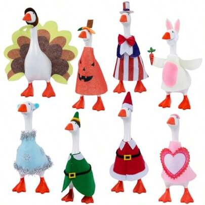 8 Set Desk Goose Outfits Holiday Set 7 Inch Goose Outfits Felt Clothes Cute Decor Accessories For Magnetic Desk Geese Or Duck Statue For Spring St Patrick's Day Easter And More